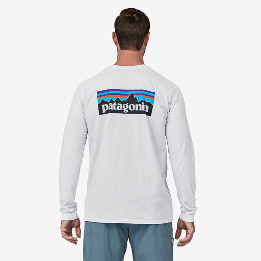 Patagonia Men's Long-Sleeved P-6 Logo Responsibili-Tee®- White | Patagonia | T Shirt - Northshore Newquay - Surf/Skate Shop