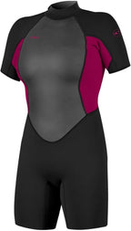 O'NEILL 2026 Womens Reactor-2 2mm Back Zip Shorty Wetsuit - Black/Punk Pink | O'neill | - Northshore Newquay - Surf/Skate Shop