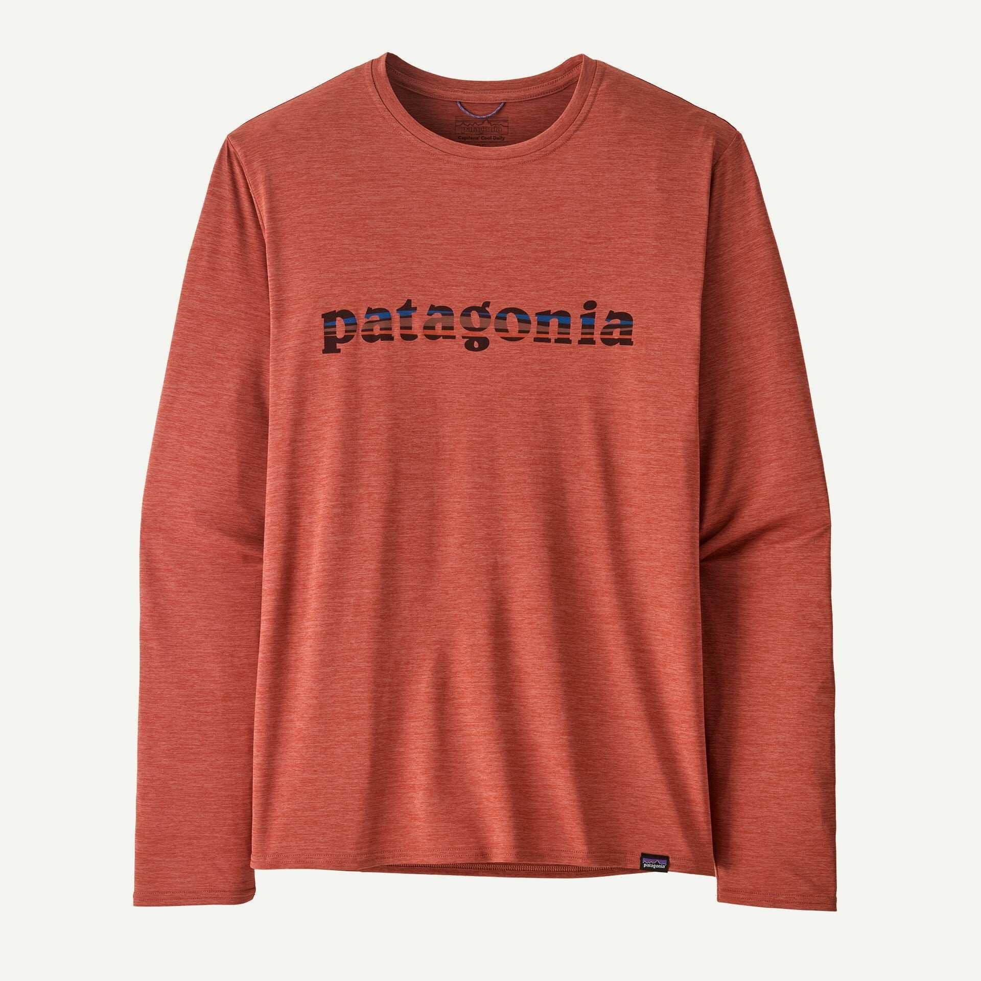 Patagonia Men's Long-Sleeved Capilene® Cool Daily Graphic Shirt-73 Text Logo: Potters Red X-Dye | Patagonia | T Shirt
