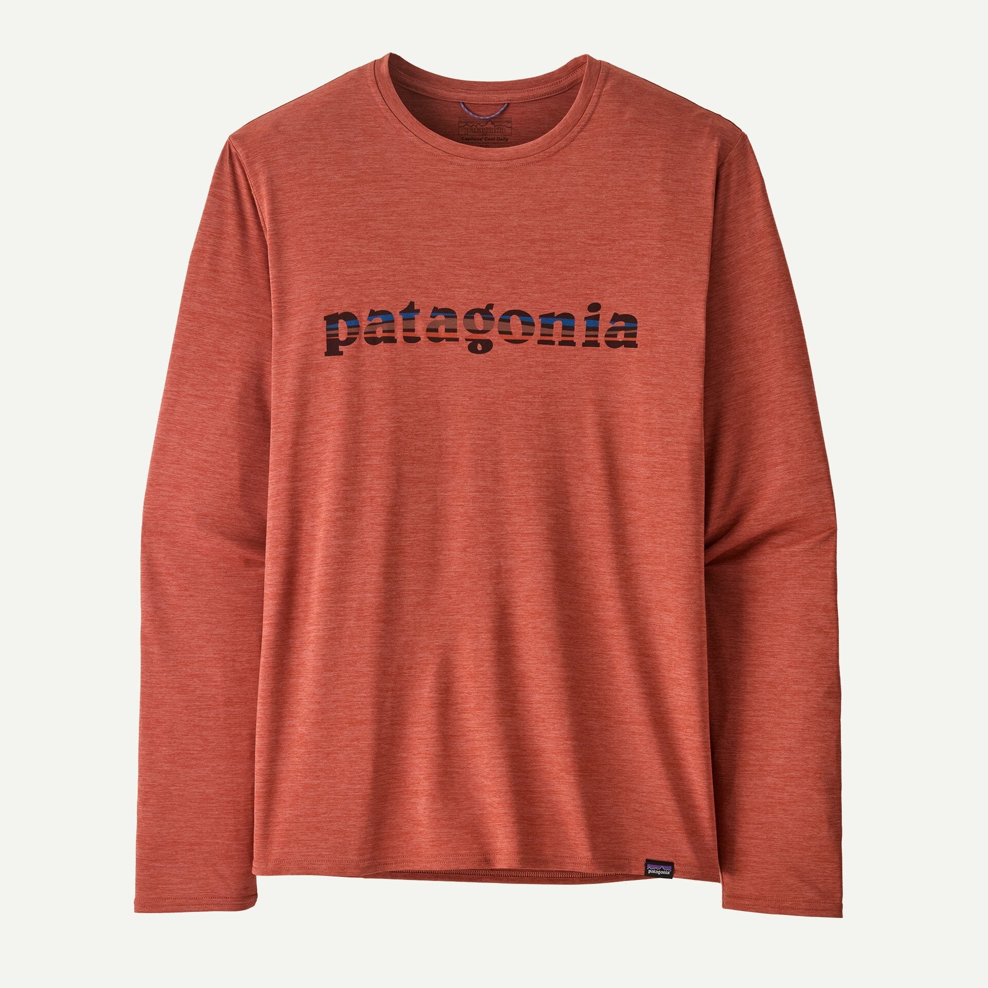 Patagonia Men's Long-Sleeved Capilene® Cool Daily Graphic Shirt-73 Text Logo: Potters Red X-Dye | Patagonia | T Shirt