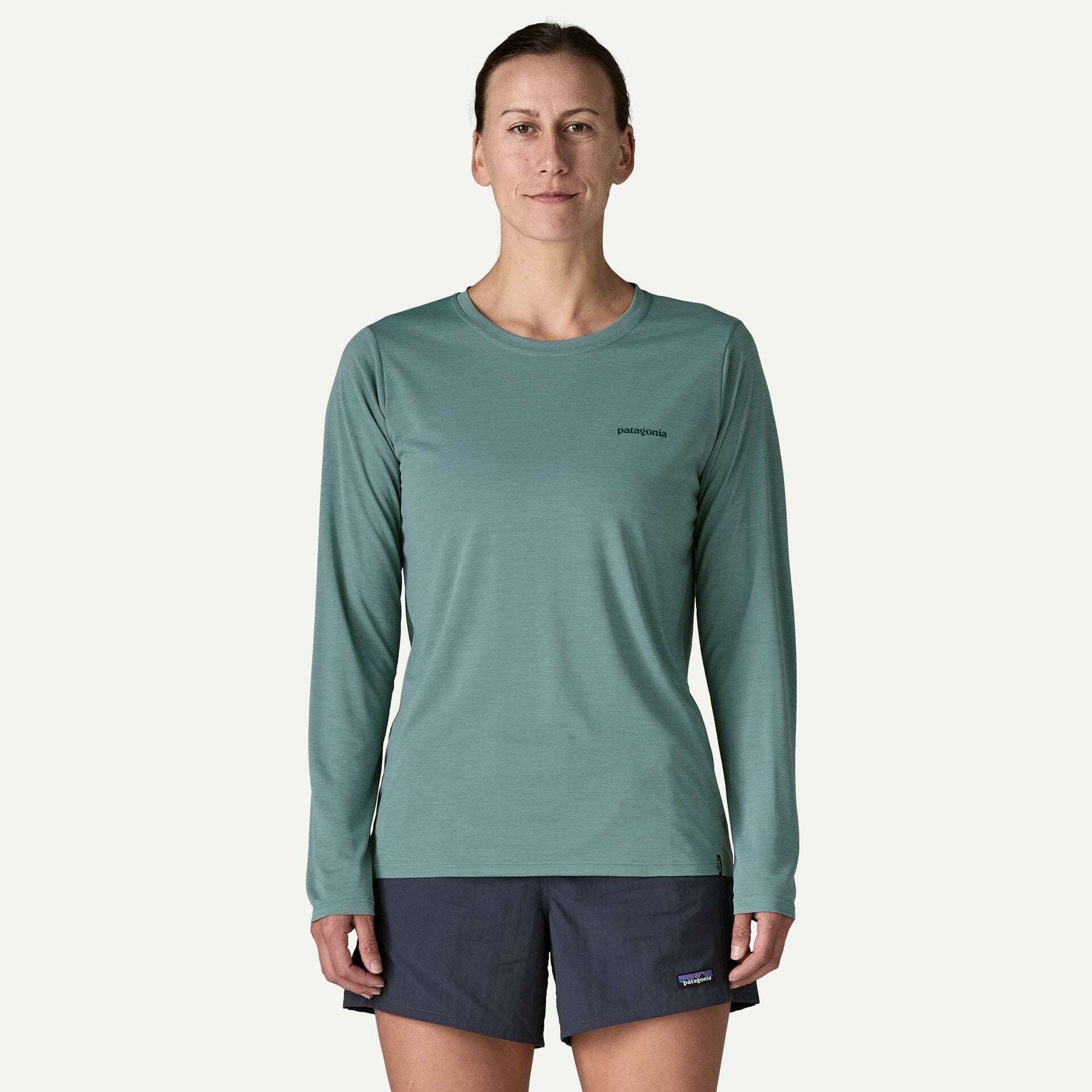 Patagonia Women's Long-Sleeved Capilene® Cool Daily Shirt - Boardshort Logo- Blue Sage - Light Blue Sage X-Dye | Patagonia | - Northshore Newquay - Surf/Skate Shop