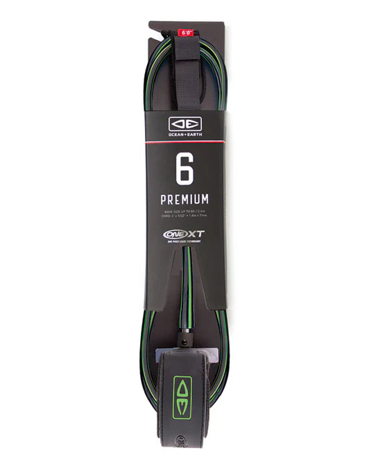 Ocean & Earth 6’0 One-Xt Premium Surf Leash Green black | Ocean & Earth | Surfboard Leash - Northshore Newquay - Surf/Skate Shop