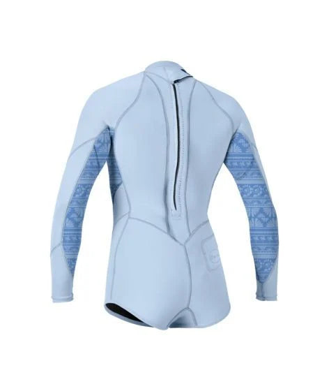O'Neill Girls Bahia 2/1mm Back Zip L/S Shorty - Chambray Blue / Surf Abstract | O'neill | - Northshore Newquay - Surf/Skate Shop