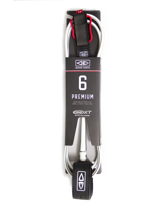 Ocean & Earth 6’0 One-Xt Premium Surf Leash White black | Ocean & Earth | Surfboard Leash - Northshore Newquay - Surf/Skate Shop