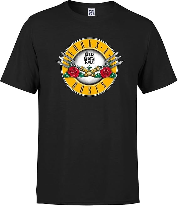 Old Guys Rule Forks and Roses Tshirt-Black | Old Guys Rule | T Shirt