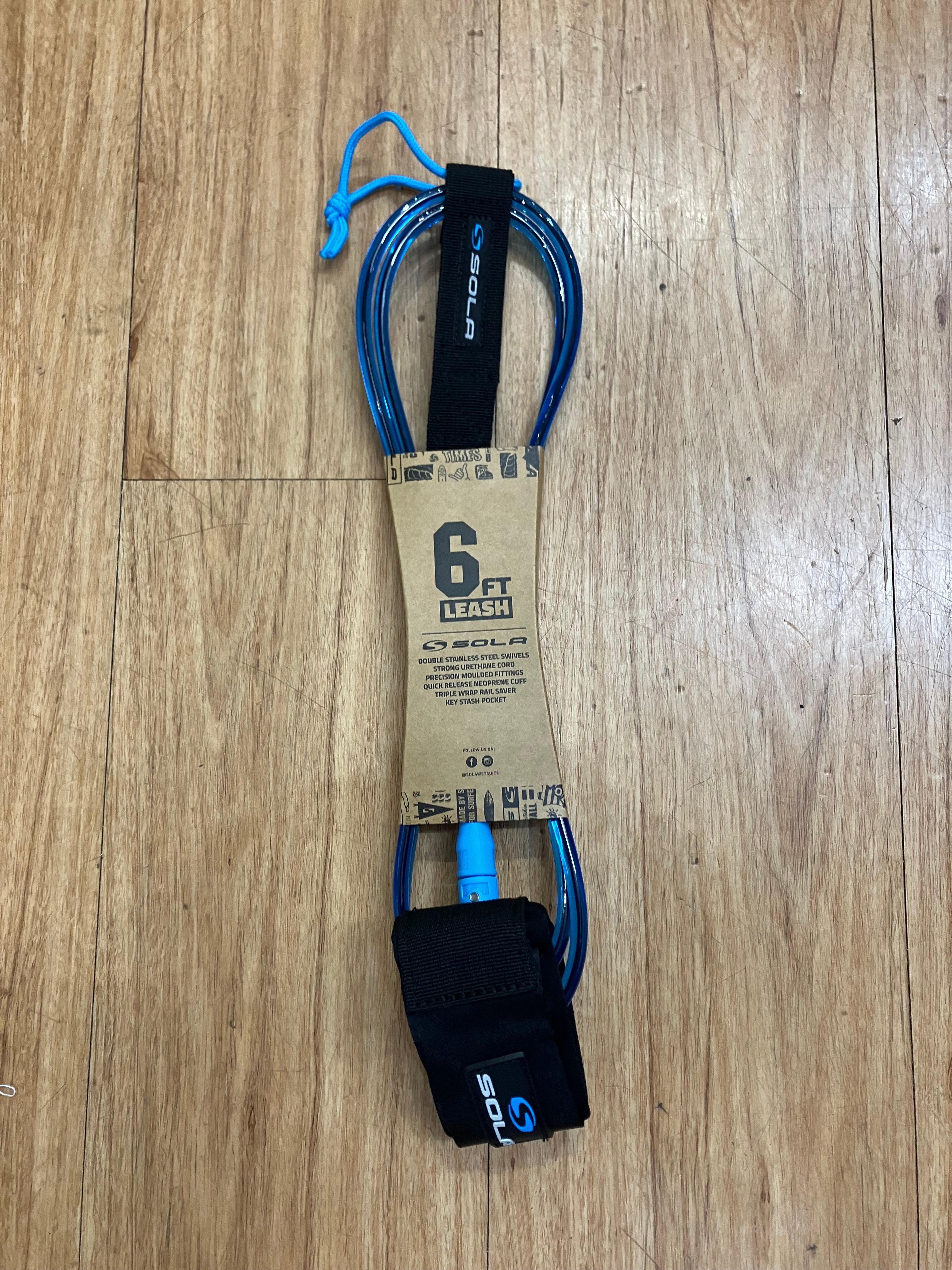Sola 6ft 7mm surfboard leash - blue | Sola | - Northshore Newquay - Surf/Skate Shop