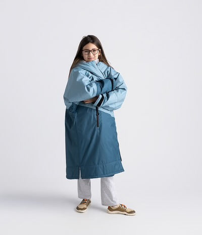 DryRobe V3 Kids Long Sleeve Age 10-13 Blue Light grey | Dryrobe | Dryrobe - Northshore Newquay - Surf/Skate Shop