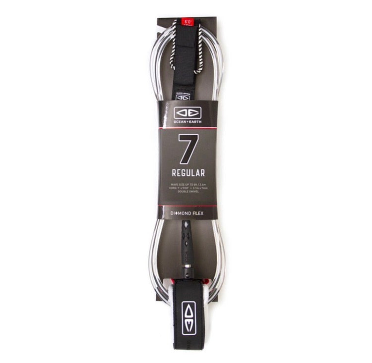 OCEAN & EARTH 7FT REGULAR LEASH - CLEAR | Ocean & Earth | - Northshore Newquay - Surf/Skate Shop