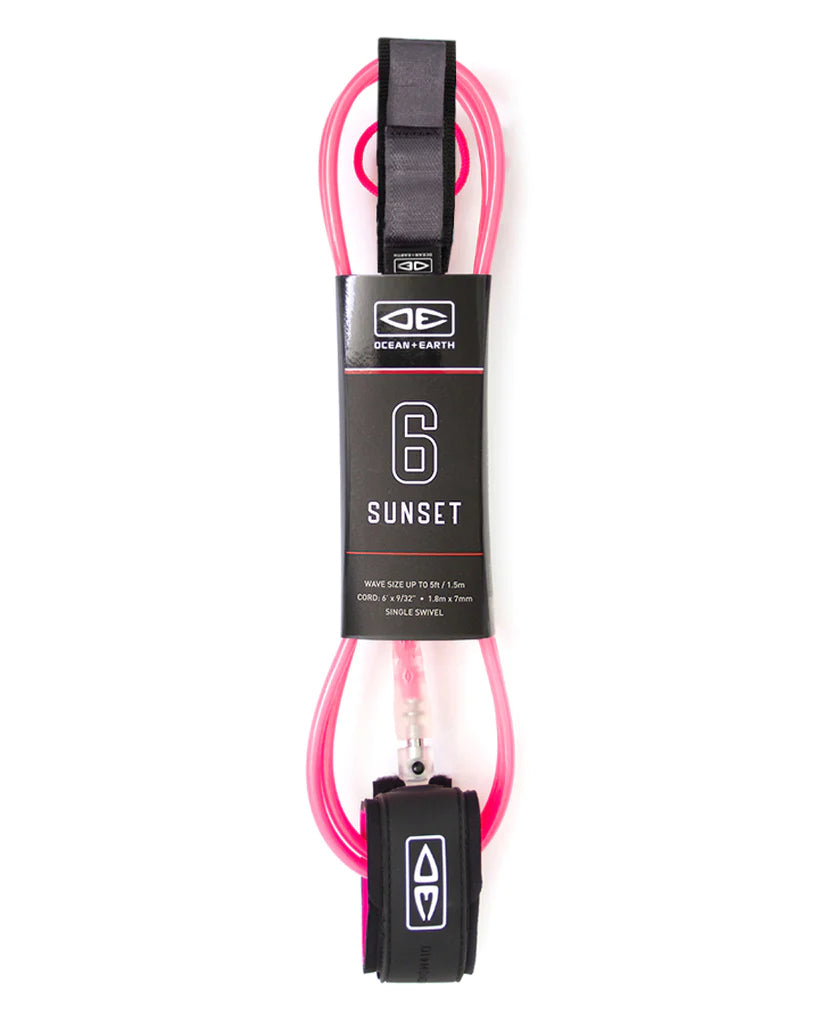 Ocean and Earth Sunset 6ft Leash - Pink Pink | Ocean & Earth | Surfboard Leash - Northshore Newquay - Surf/Skate Shop