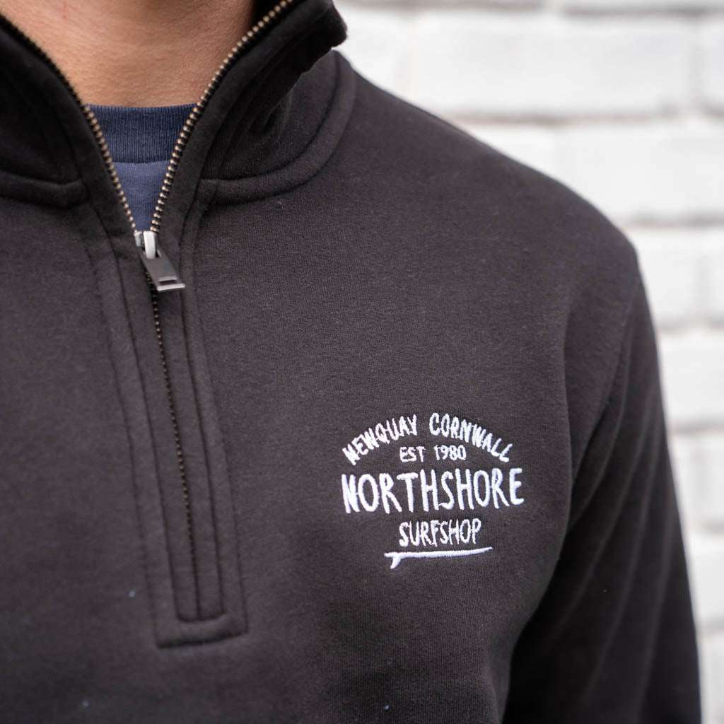 Emroidered Quarter Zip sweatshirt-Black | Northshore Surf Shop | Sweatshirt