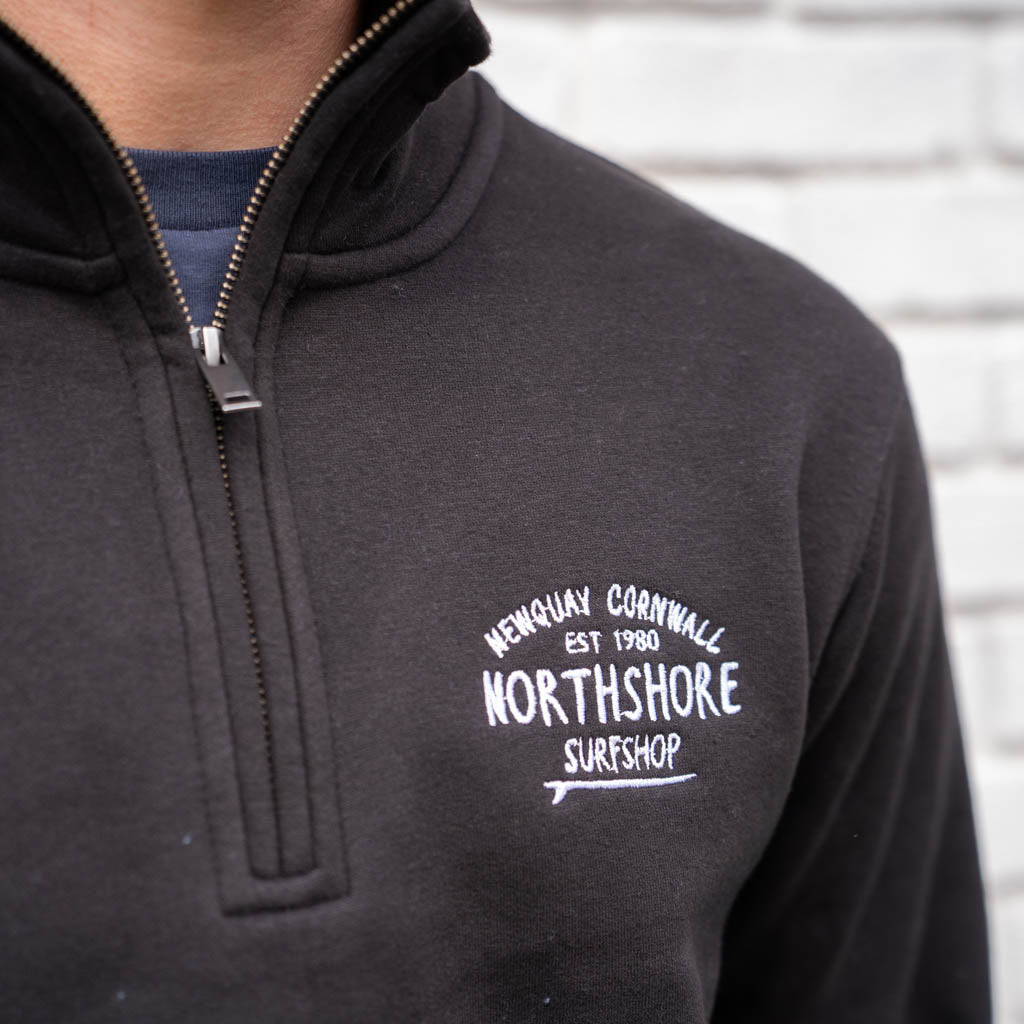 Emroidered Quarter Zip sweatshirt-Black | Northshore Surf Shop | Sweatshirt