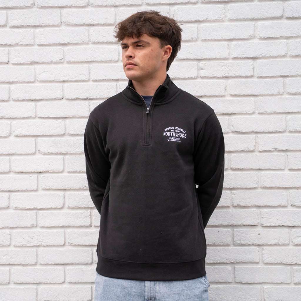 Emroidered Quarter Zip sweatshirt-Black | Northshore Surf Shop | Sweatshirt