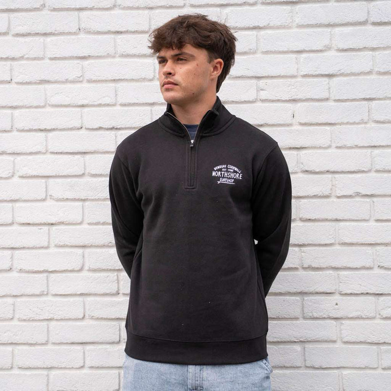 Northshore Emroidered Quarter Zip sweatshirt-Black | Northshore Surf Shop | Sweatshirt - Northshore Newquay - Surf/Skate Shop