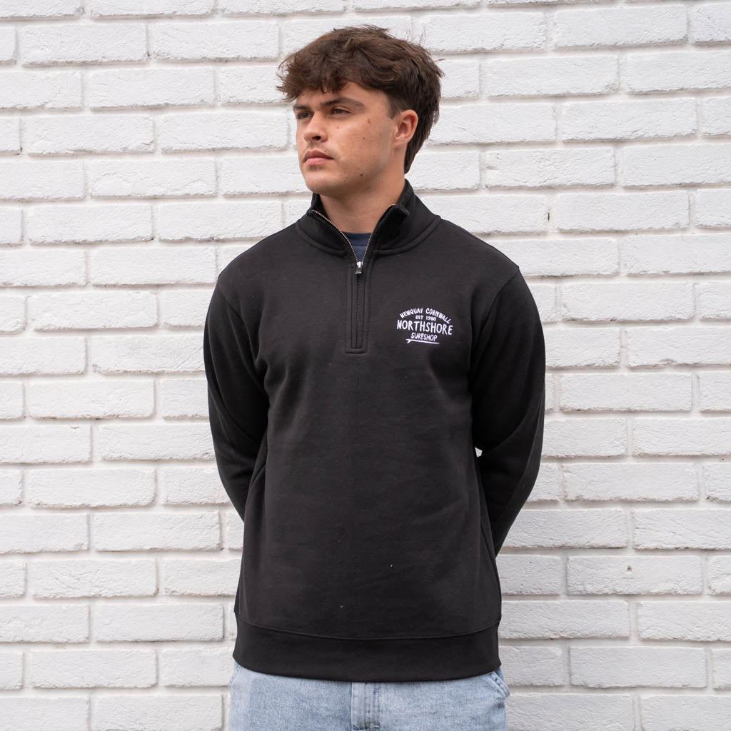 Emroidered Quarter Zip sweatshirt-Black | Northshore Surf Shop | Sweatshirt