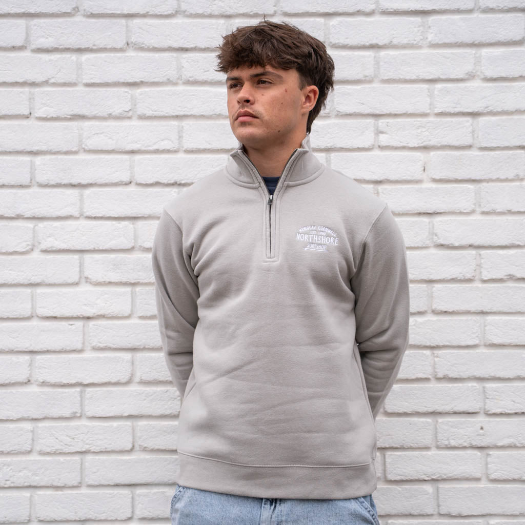 Emroidered Quarter Zip sweatshirt-Grey Mist | Northshore Surf Shop | Sweatshirt