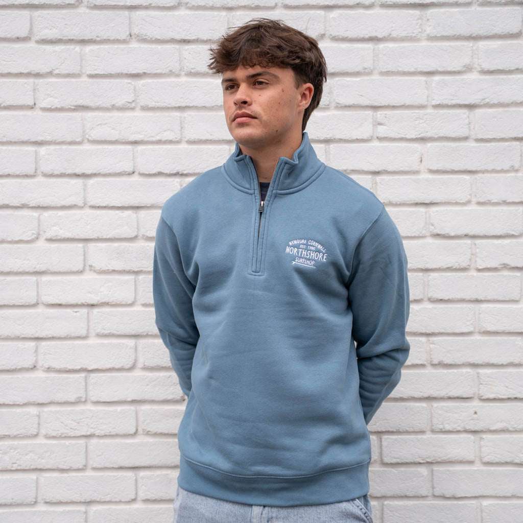 Northshore Emroidered Quarter Zip sweatshirt-Ocean Blue | Northshore Surf Shop | Sweatshirt - Northshore Newquay - Surf/Skate Shop