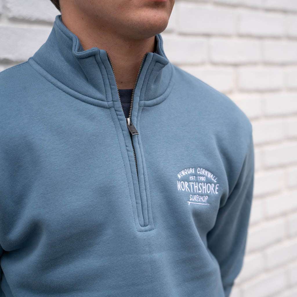 Northshore Emroidered Quarter Zip sweatshirt-Ocean Blue | Northshore Surf Shop | Sweatshirt - Northshore Newquay - Surf/Skate Shop