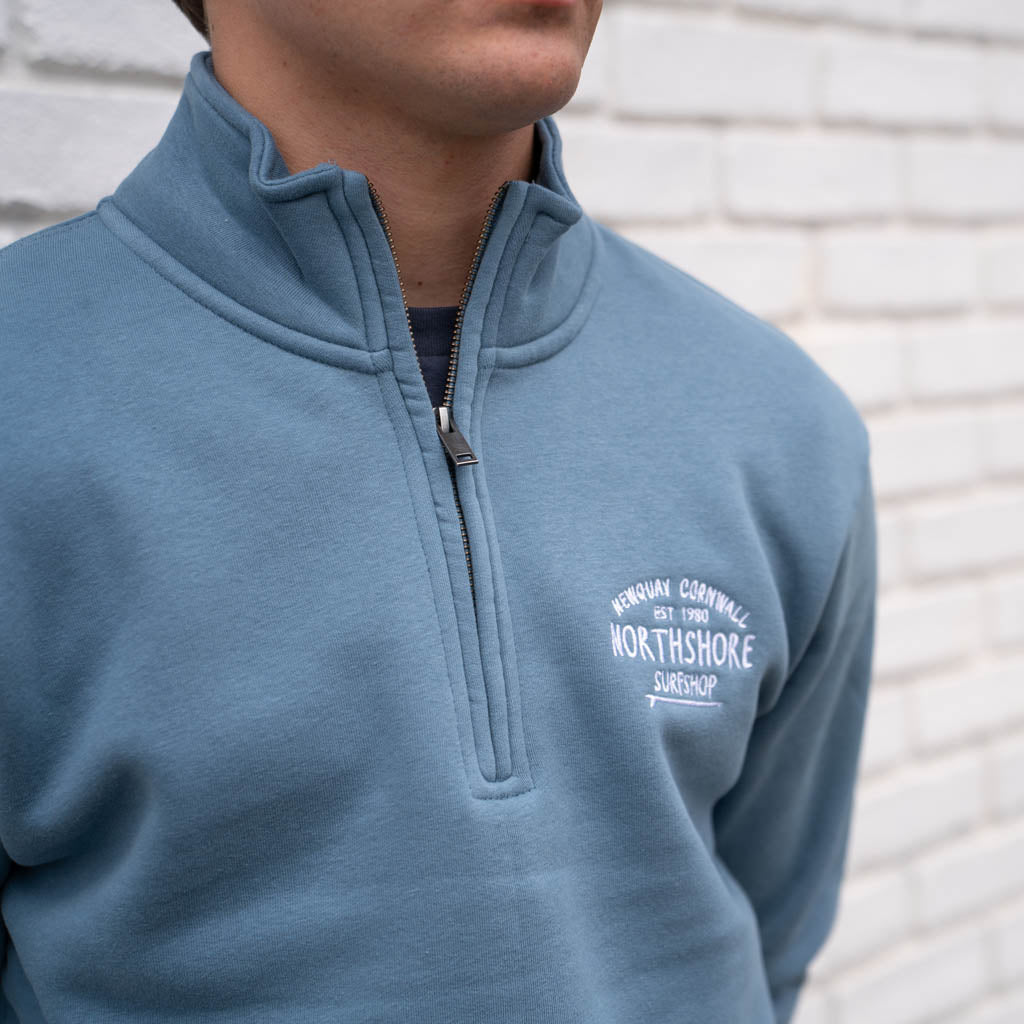 Emroidered Quarter Zip sweatshirt-Ocean Blue | Northshore Surf Shop | Sweatshirt