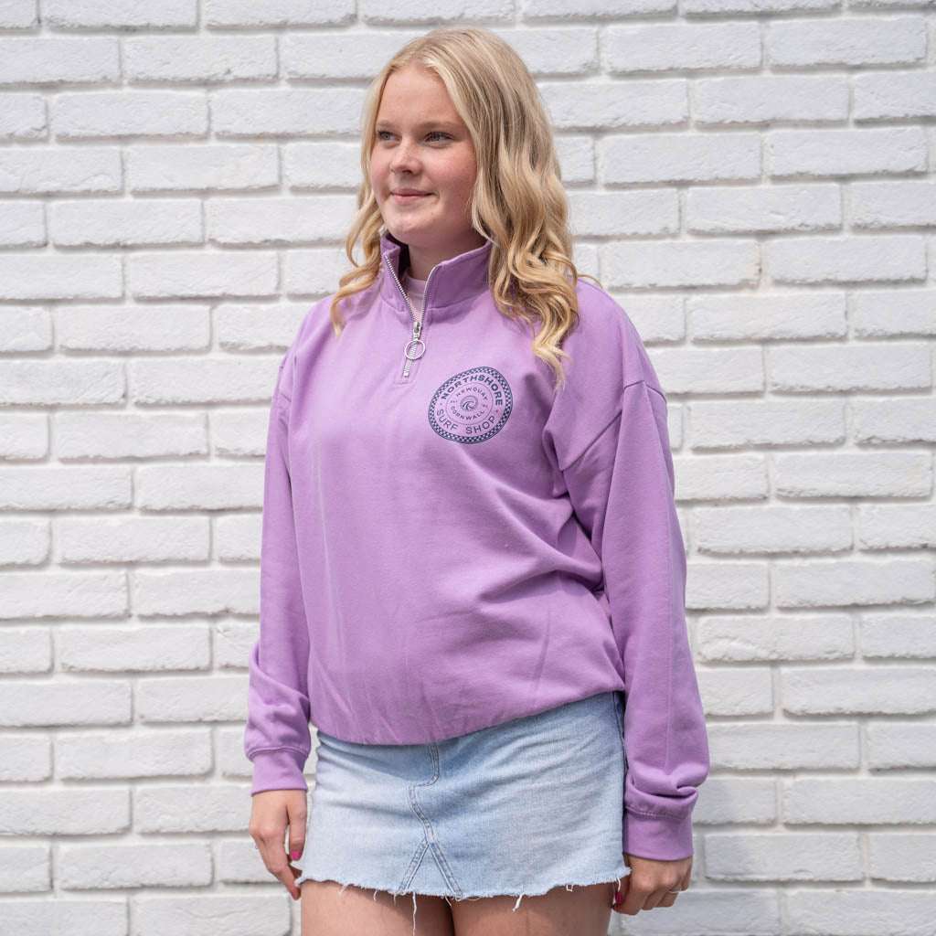 Checkered logo Cropped 1/4 Zip-Lavender | Northshore Surf Shop | Sweatshirt - Northshore Newquay - Surf/Skate Shop