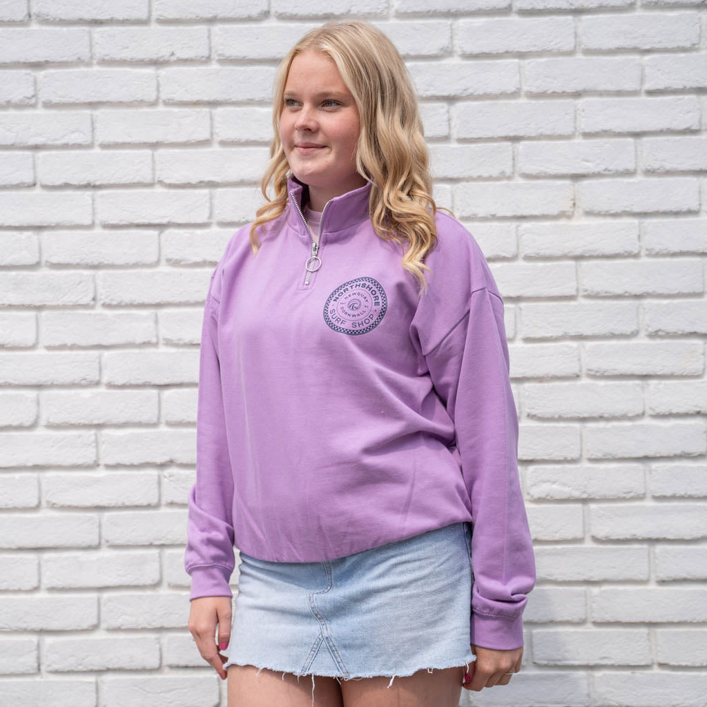 Checkered logo Cropped 1/4 Zip-Lavender | Northshore Surf Shop | Sweatshirt