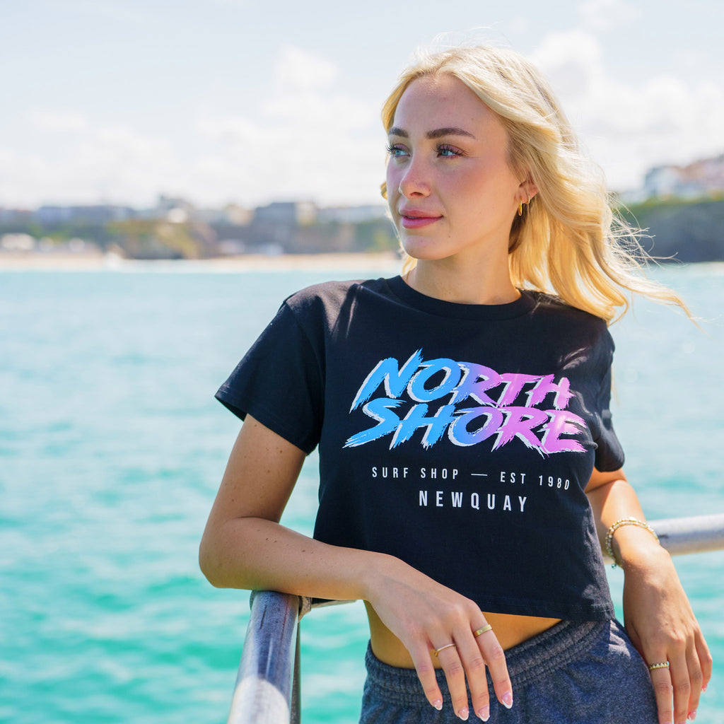Girls 80’s Fade Crop T Shirt | Black | Northshore Surf Shop | T Shirt