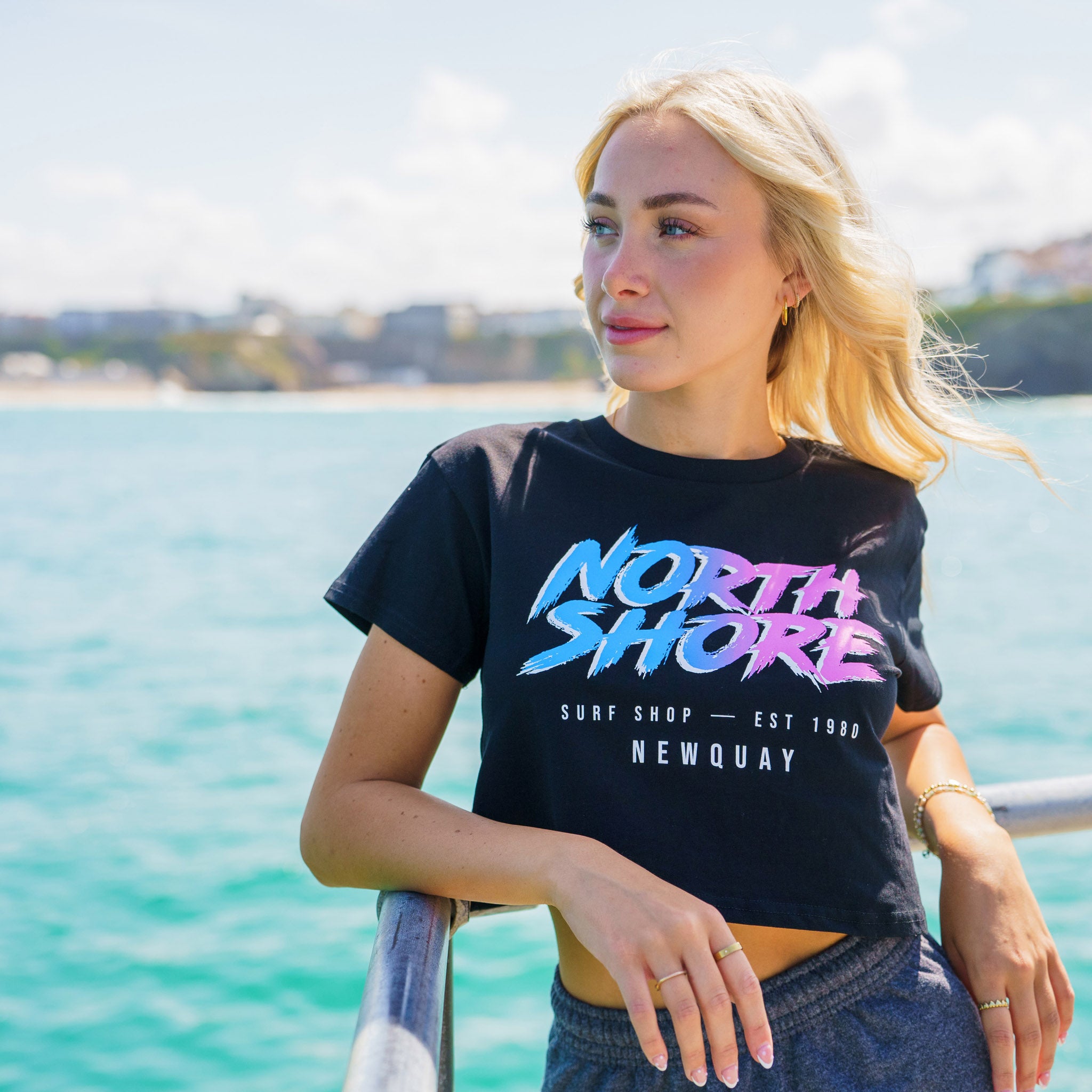 Girls 80’s Fade Crop T Shirt | Black | Northshore Surf Shop | T Shirt