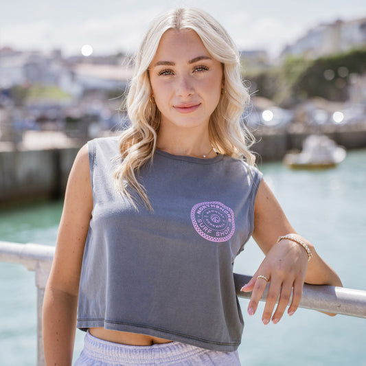 Girls Checkered Cropped Tank-Mineral Grey | Northshore Surf Shop |
