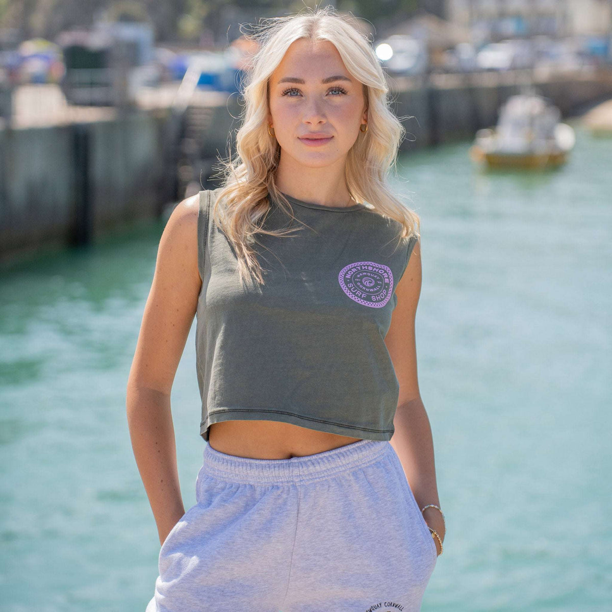 Girls Checkered Cropped Tank-Khaki | Northshore Surf Shop | Tank top - Northshore Newquay - Surf/Skate Shop