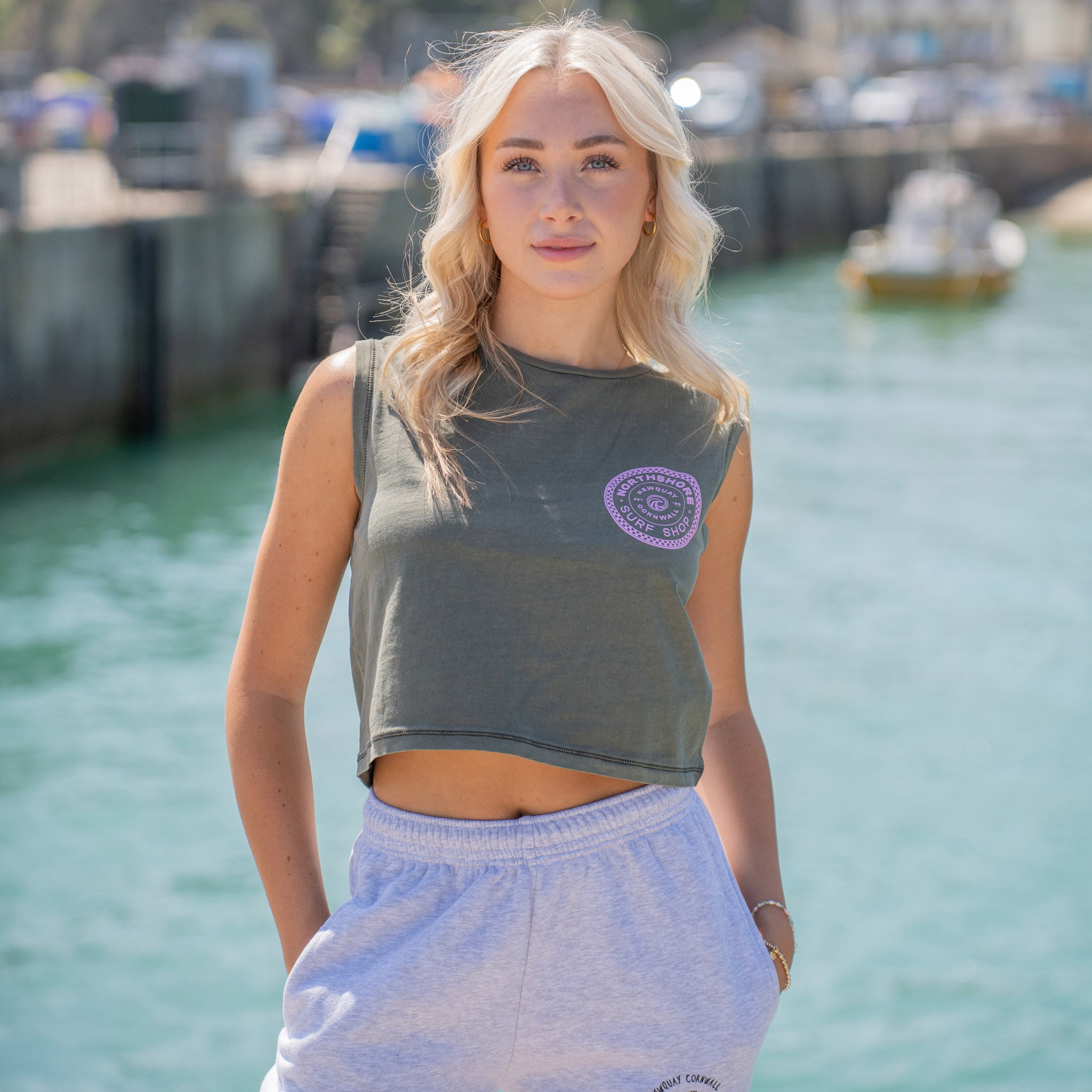 Girls Checkered Cropped Tank-Khaki | Northshore Surf Shop | Tank top