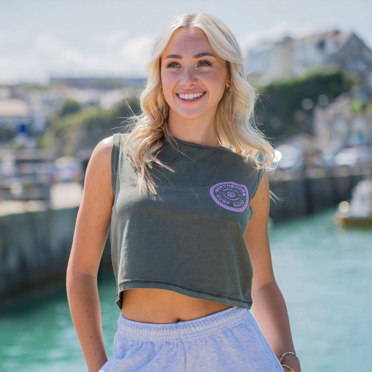 Girls Checkered Cropped Tank-Khaki | Northshore Surf Shop | Tank top - Northshore Newquay - Surf/Skate Shop