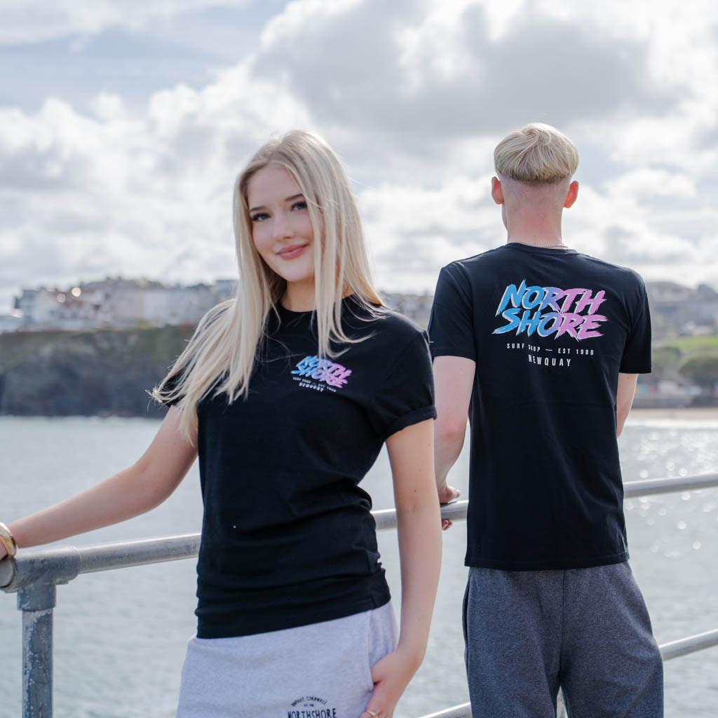80’s Fade Black T Shirt- Black | Northshore Surf Shop | T Shirt - Northshore Newquay - Surf/Skate Shop