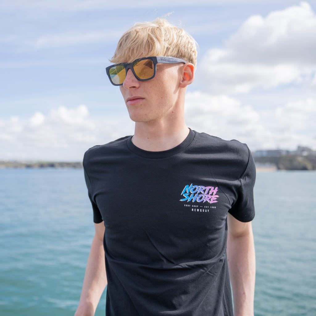 80’s Fade Black T Shirt- Black | Northshore Surf Shop | T Shirt - Northshore Newquay - Surf/Skate