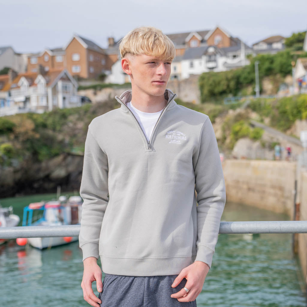 Northshore Emroidered Quarter Zip sweatshirt-Grey Mist | Northshore Surf Shop | Sweatshirt - Northshore Newquay - Surf/Skate Shop