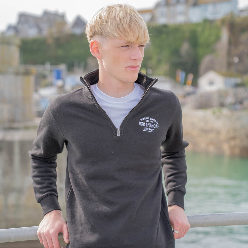 Northshore Emroidered Quarter Zip sweatshirt-Black | Northshore Surf Shop | Sweatshirt - Northshore Newquay - Surf/Skate Shop