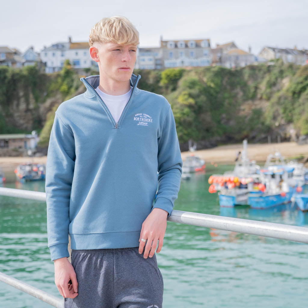 Northshore Emroidered Quarter Zip sweatshirt-Ocean Blue | Northshore Surf Shop | Sweatshirt - Northshore Newquay - Surf/Skate Shop