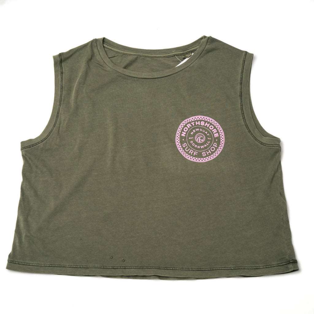 Girls Checkered Cropped Tank-Khaki | Northshore Surf Shop | Tank top