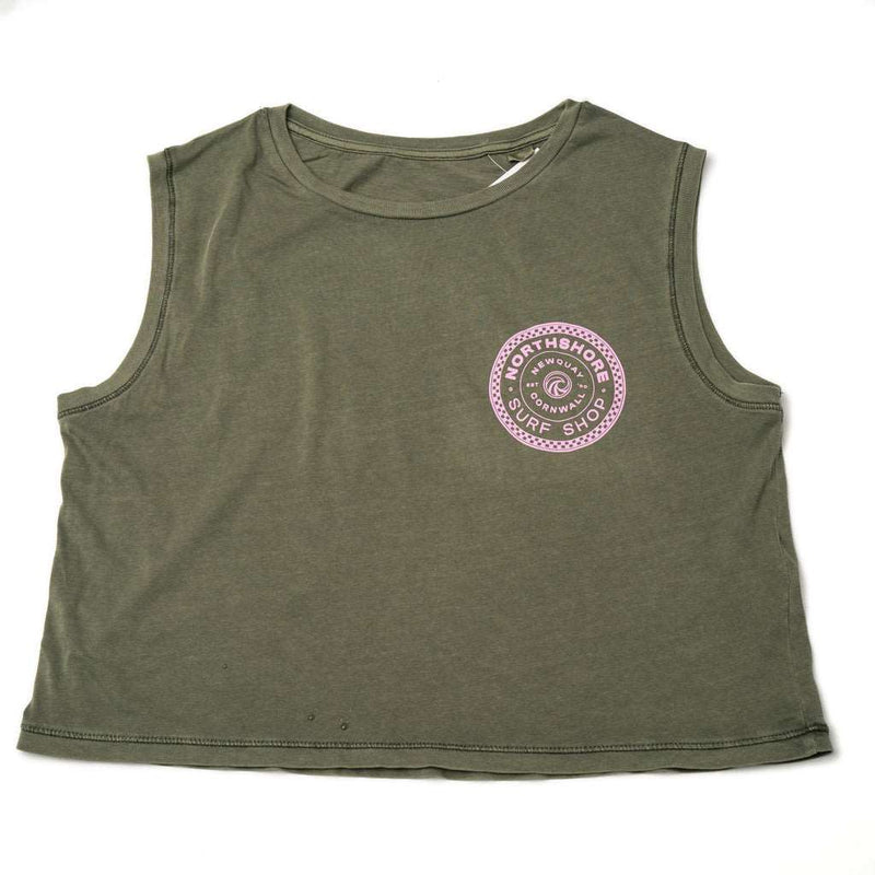 Girls Checkered Cropped Tank-Khaki | Northshore Surf Shop | Tank top - Northshore Newquay - Surf/Skate Shop