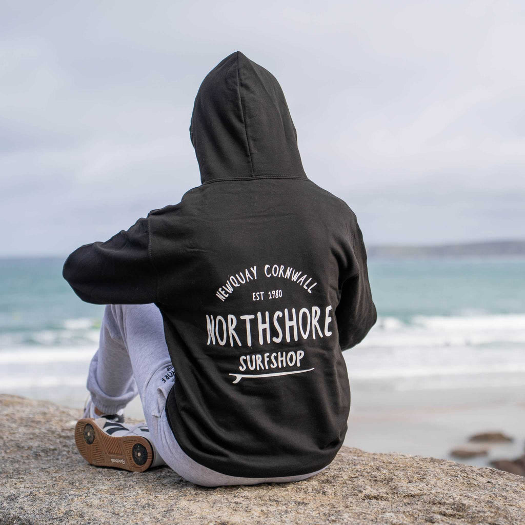 Classic Logo Hoodie | Black | Northshore Surf Shop | Hooded Sweatshirt - Northshore Newquay - Surf/Skate