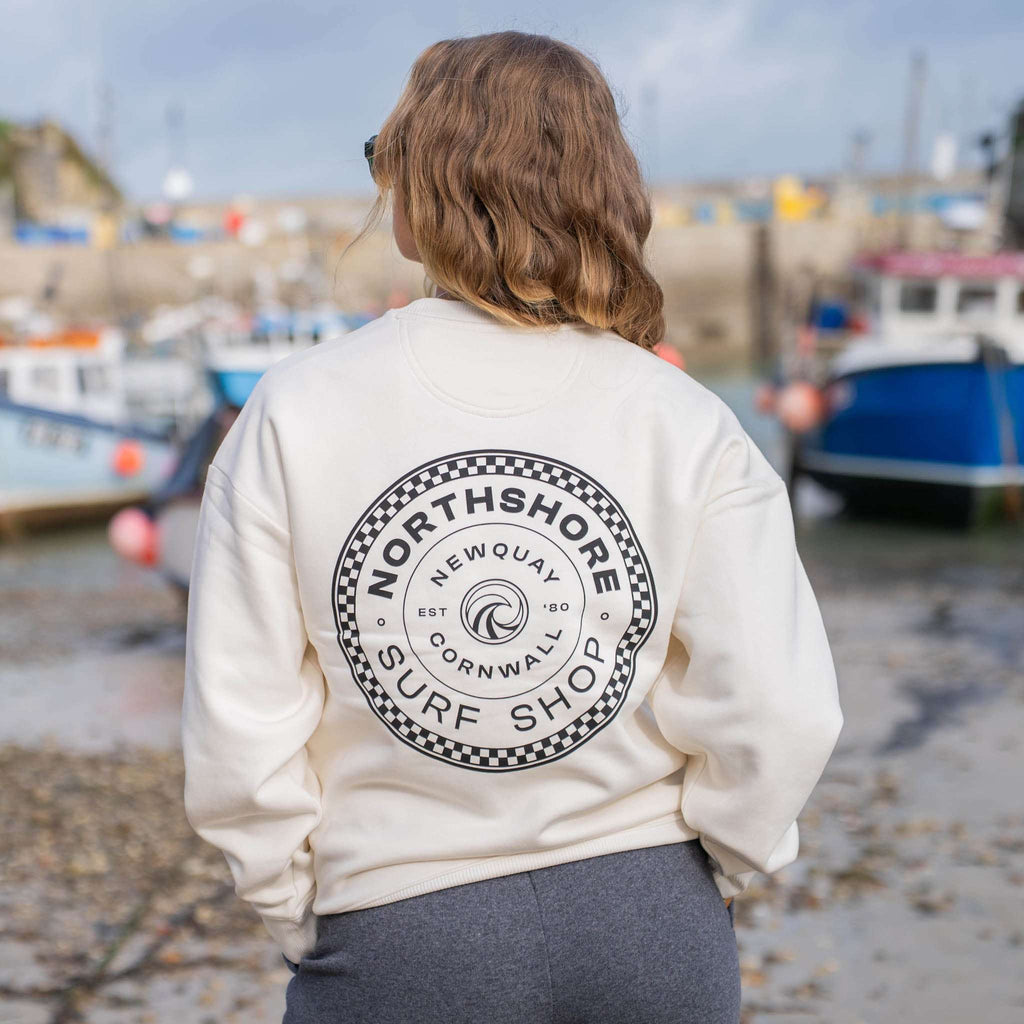Checkered Crew | Ivory | Northshore Surf Shop | Sweatshirt - Northshore Newquay - Surf/Skate