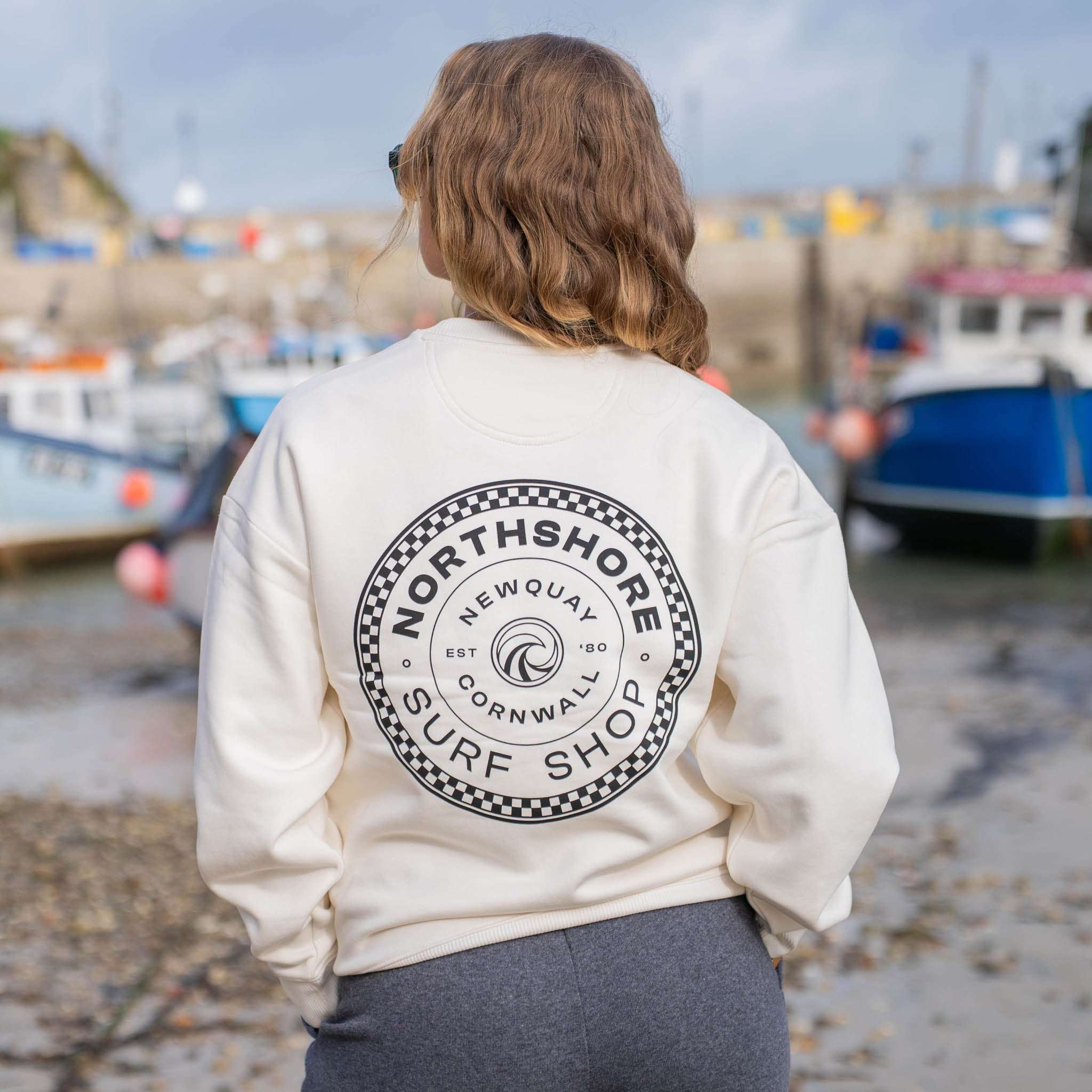 Checkered Crew | Ivory | Northshore Surf Shop | Sweatshirt - Northshore Newquay - Surf/Skate