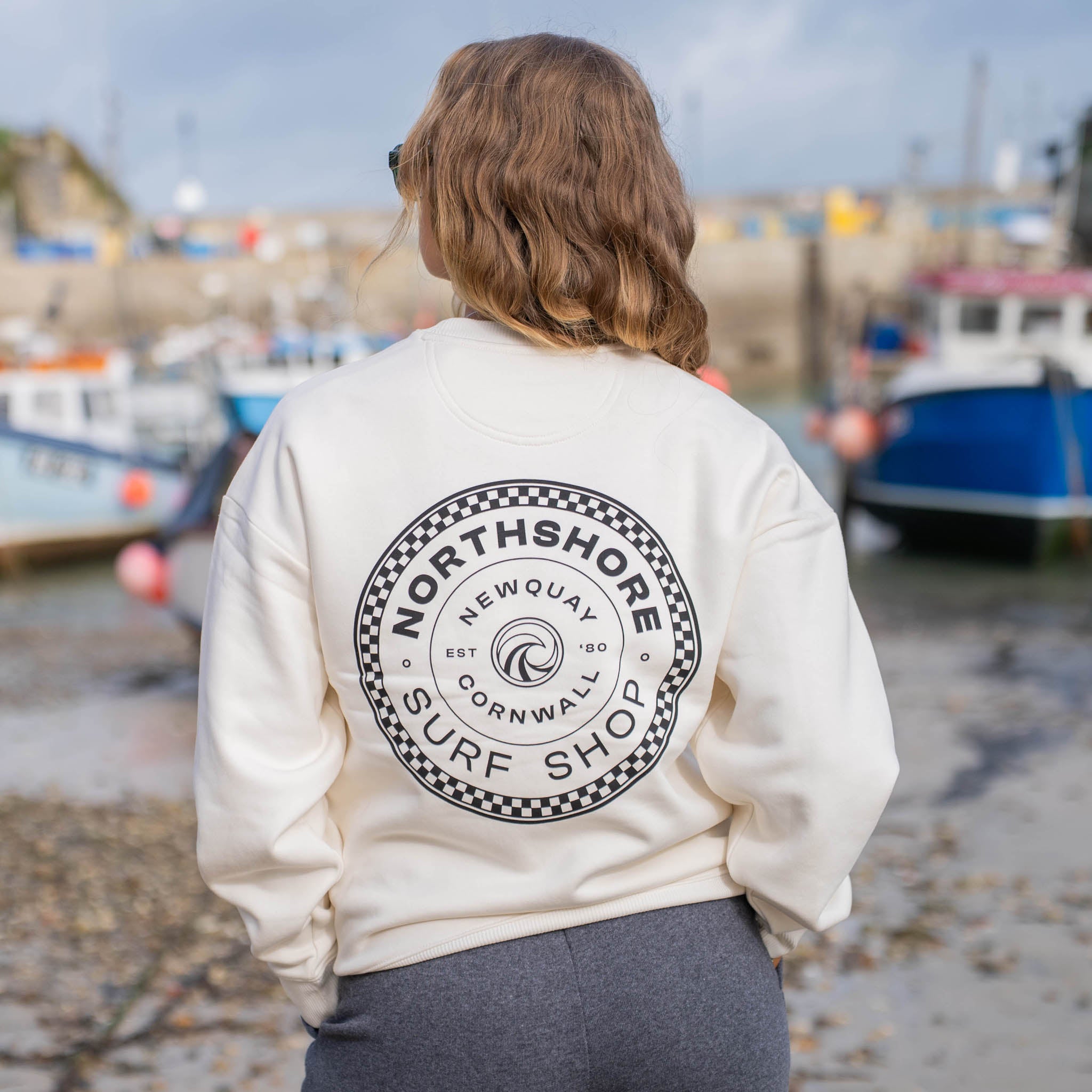 Checkered Crew | Ivory | Northshore Surf Shop | Sweatshirt - Northshore Newquay - Surf/Skate