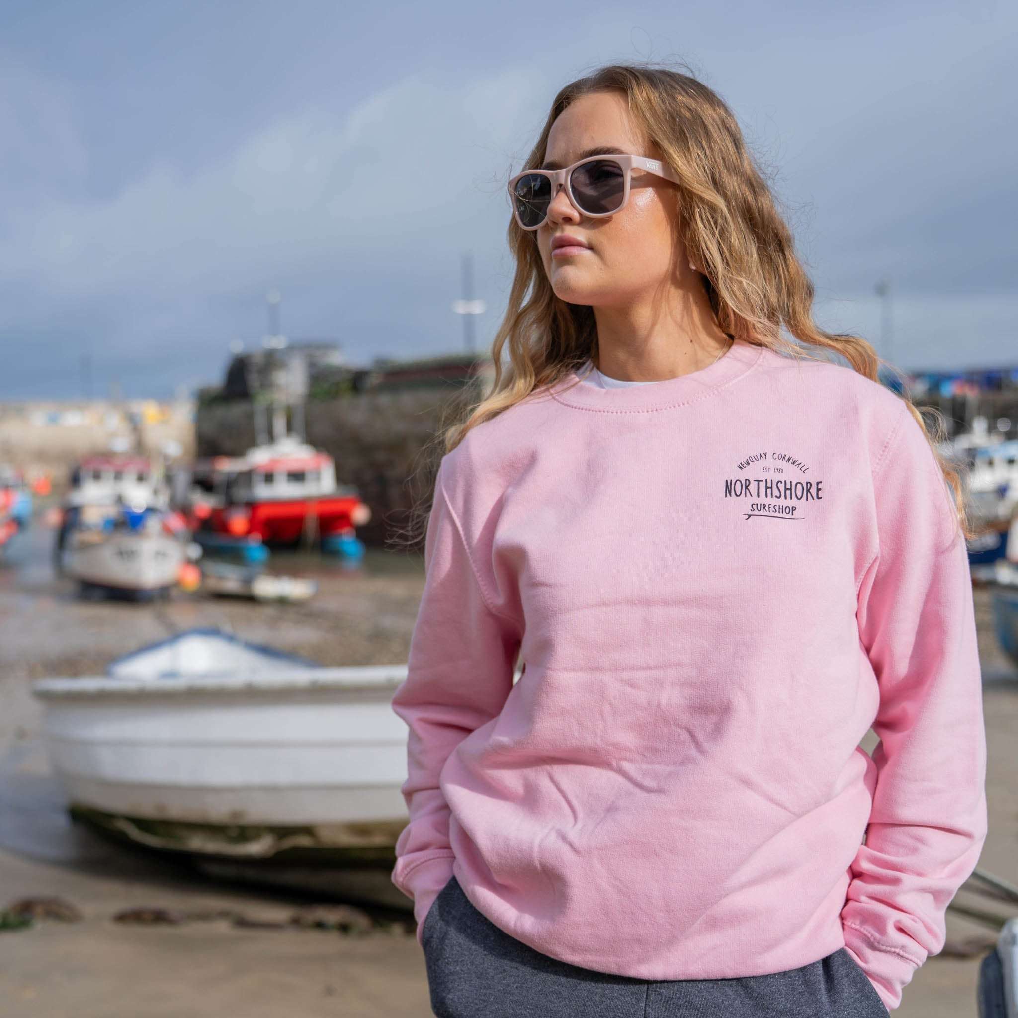Classic Logo Crew | Baby Pink | Northshore Surf Shop | Sweatshirt - Northshore Newquay - Surf/Skate