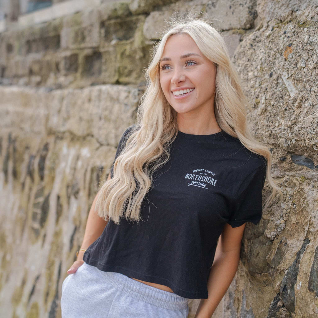 Girls Core logo Cropped Tshirt-Black | Northshore Surf Shop | T Shirt - Northshore Newquay - Surf/Skate