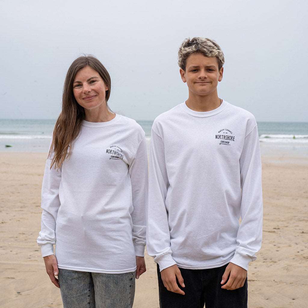 Classic Logo LS T Shirt |White | Northshore Surf Shop | Long Sleeve T Shirt - Northshore Newquay - Surf/Skate Shop