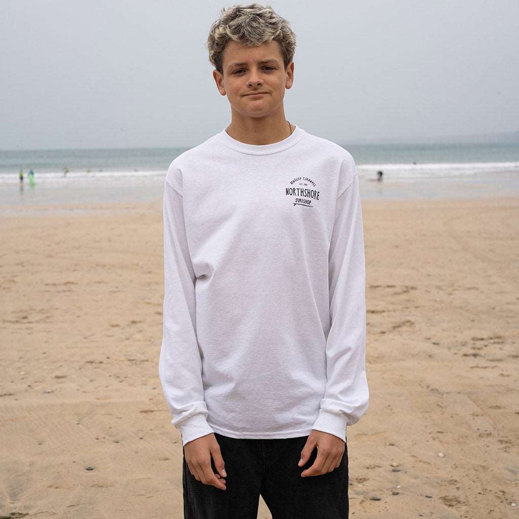 Classic Logo LS T Shirt |White | Northshore Surf Shop | Long Sleeve T Shirt - Northshore Newquay - Surf/Skate Shop