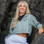 Girls Cropped Zip Hood | Dusty Green | Northshore Surf Shop | Hooded Sweatshirt - Northshore Newquay - Surf/Skate