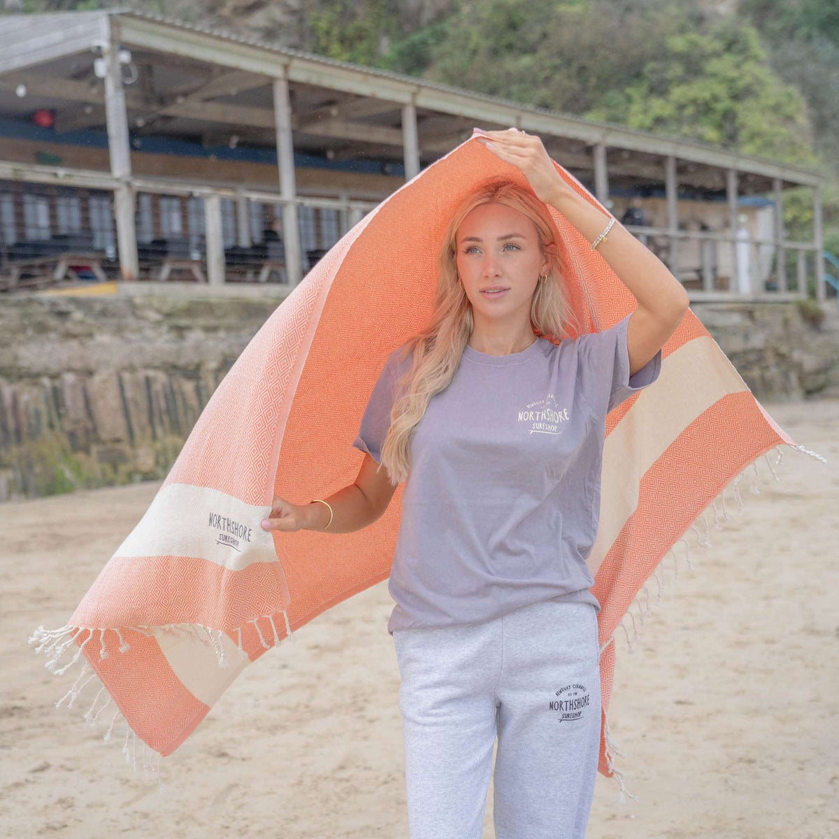 Northshore Turkish Beach Blanket Orange White | Northshore Surf Shop | Blanket - Northshore Newquay - Surf/Skate Shop