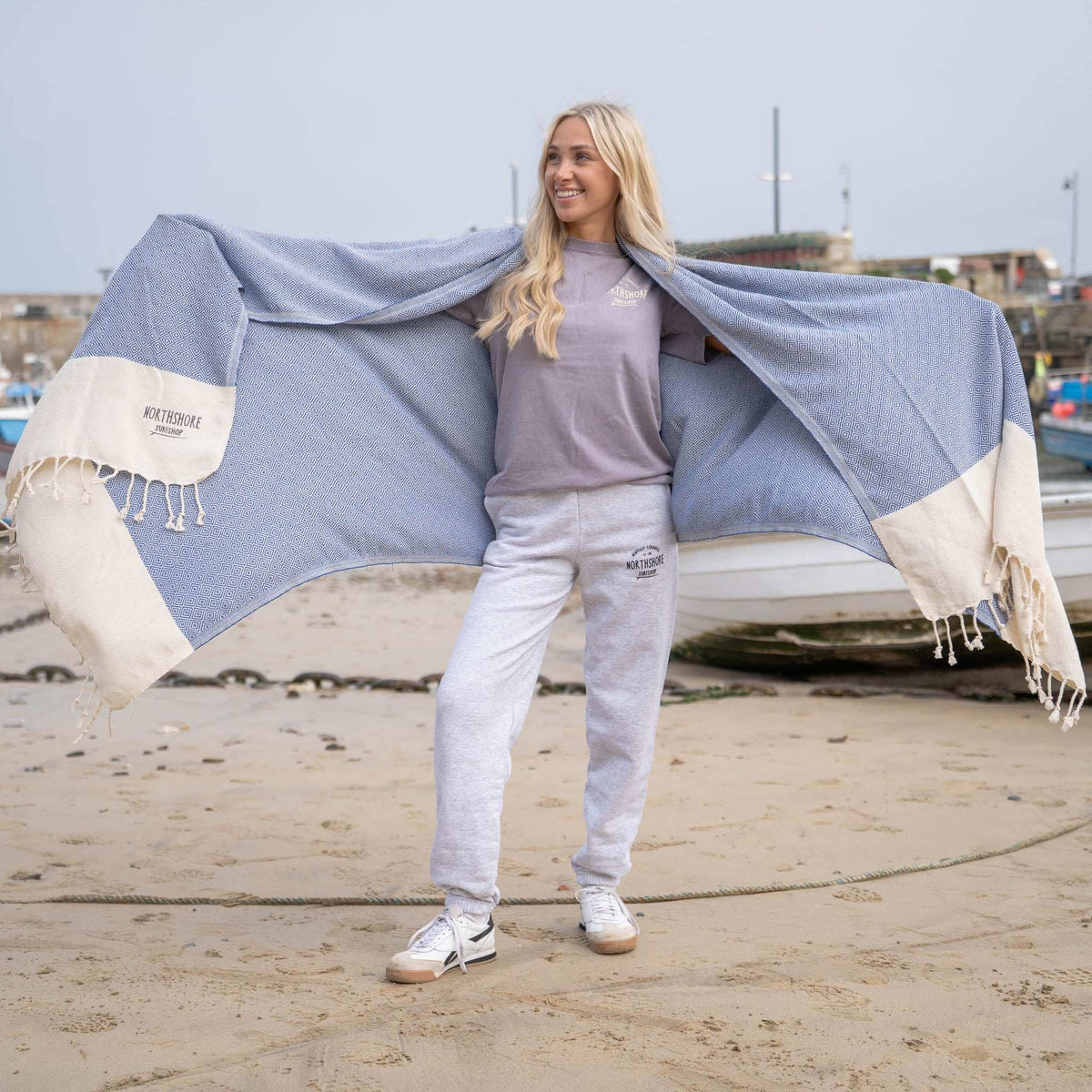 Northshore Turkish Beach Blanket Blue White | Northshore Surf Shop | Blanket - Northshore Newquay - Surf/Skate Shop