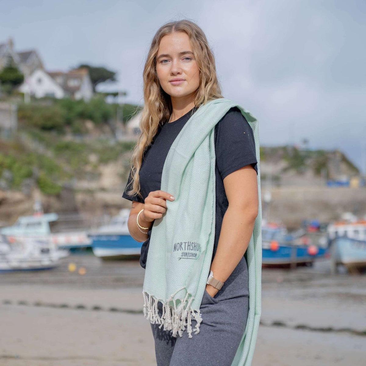 Northshore Turkish Beach Blanket Mint White | Northshore Surf Shop | Blanket - Northshore Newquay - Surf/Skate Shop