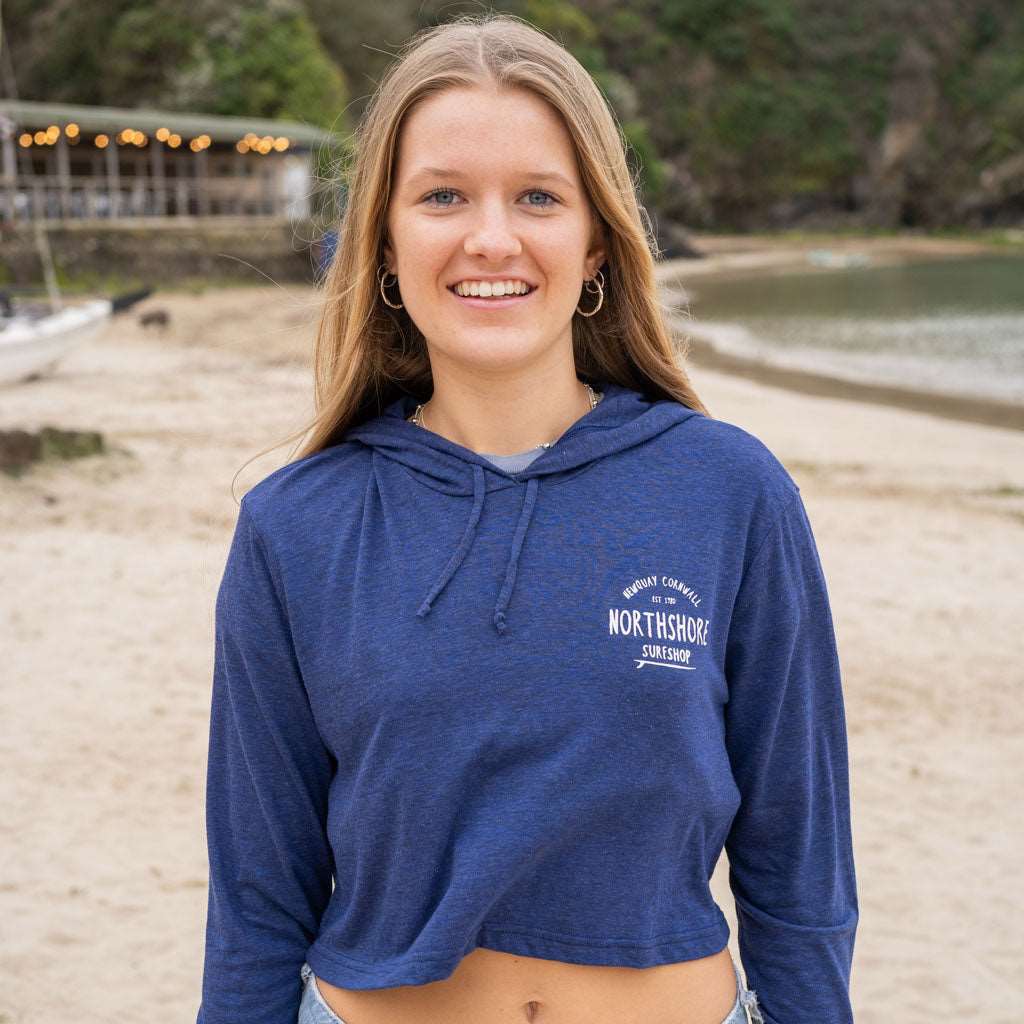 Girls Crop LS Hooded Tee | Navy | Northshore Surf Shop | Long Sleeve T Shirt - Northshore Newquay - Surf/Skate Shop